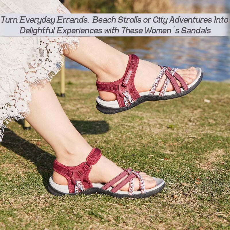MEGNYA Comfortable Hiking Sandals for Women, Lightweight Cushion Foam Sole Walking Slides Camping, Cute Sports Sandals Adjustable Hook Loop Straps Size 8 - Image 5